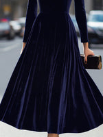 Robe Midi à Manches Longues Bleu Marine
