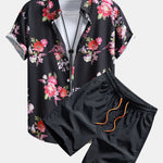 Ensemble — chemise à imprimé floral peint & short de bain mi-long à cordon