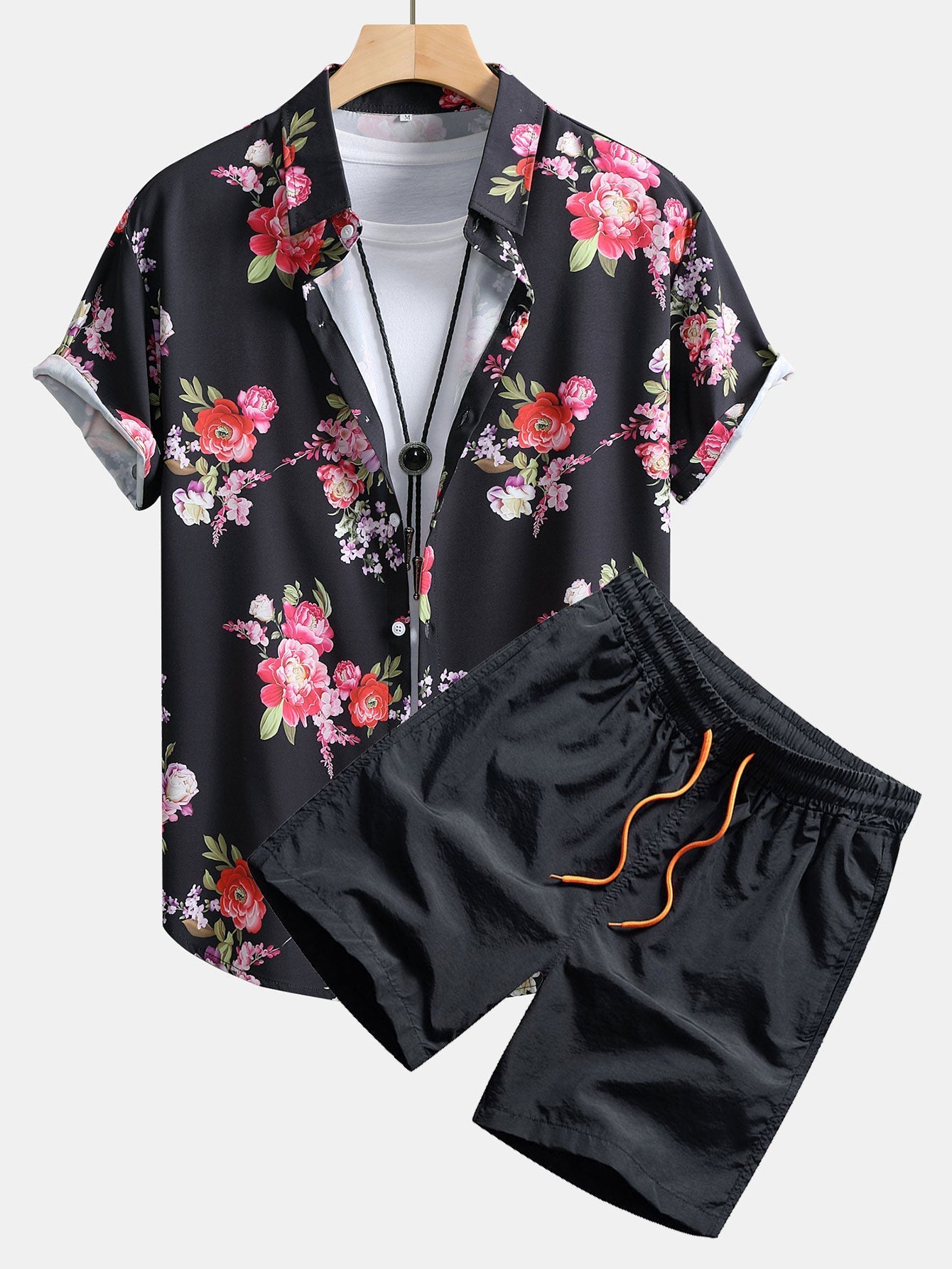 Ensemble — chemise à imprimé floral peint & short de bain mi-long à cordon