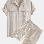 Ensemble — chemise cubaine en lin à poches & short en lin à cordon