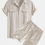 Ensemble — chemise cubaine en lin à poches & short en lin à cordon