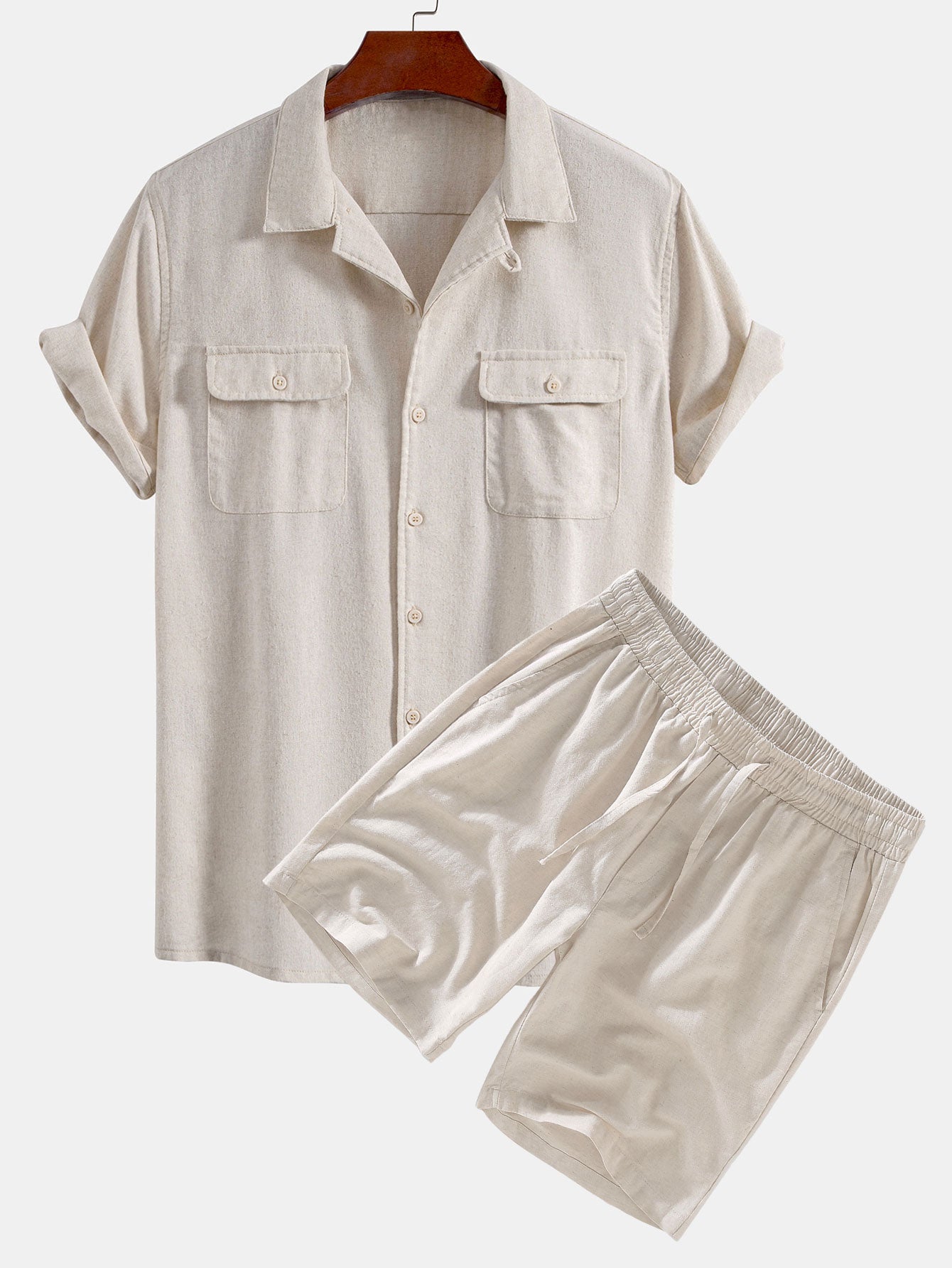 Ensemble — chemise cubaine en lin à poches & short en lin à cordon