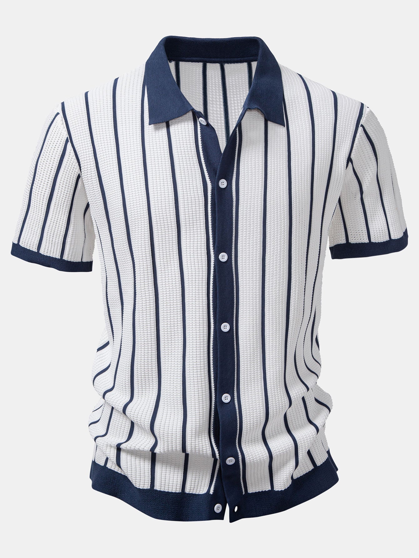Ensemble — chemise en maille rayée & pantalon en lin à jambe droite