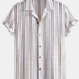 Ensemble — chemise cubaine en maille rayée & short en lin à cordon