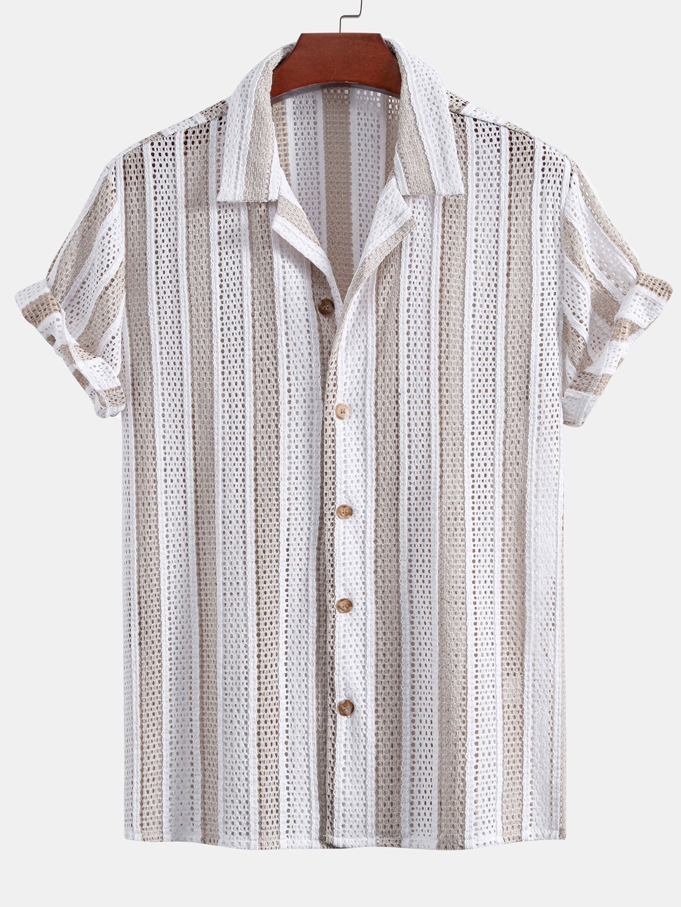 Ensemble — chemise cubaine en maille rayée & pantalon en lin à jambe droite
