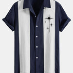 Chemise bowling patchwork en lin à imprimé étoiles mid-century