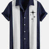 Chemise bowling patchwork en lin à imprimé étoiles mid-century
