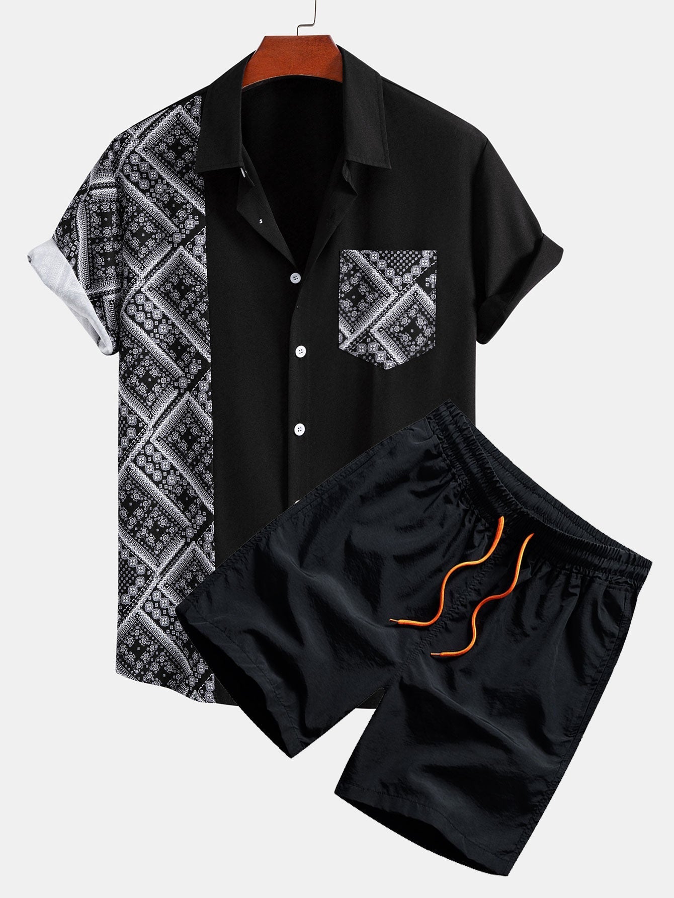 Ensemble Améline — chemise patchwork à imprimé paisley & short de bain