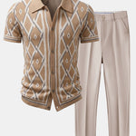 Ensemble — chemise en maille à losanges géométriques rétro & pantalon fuselé coupe slim