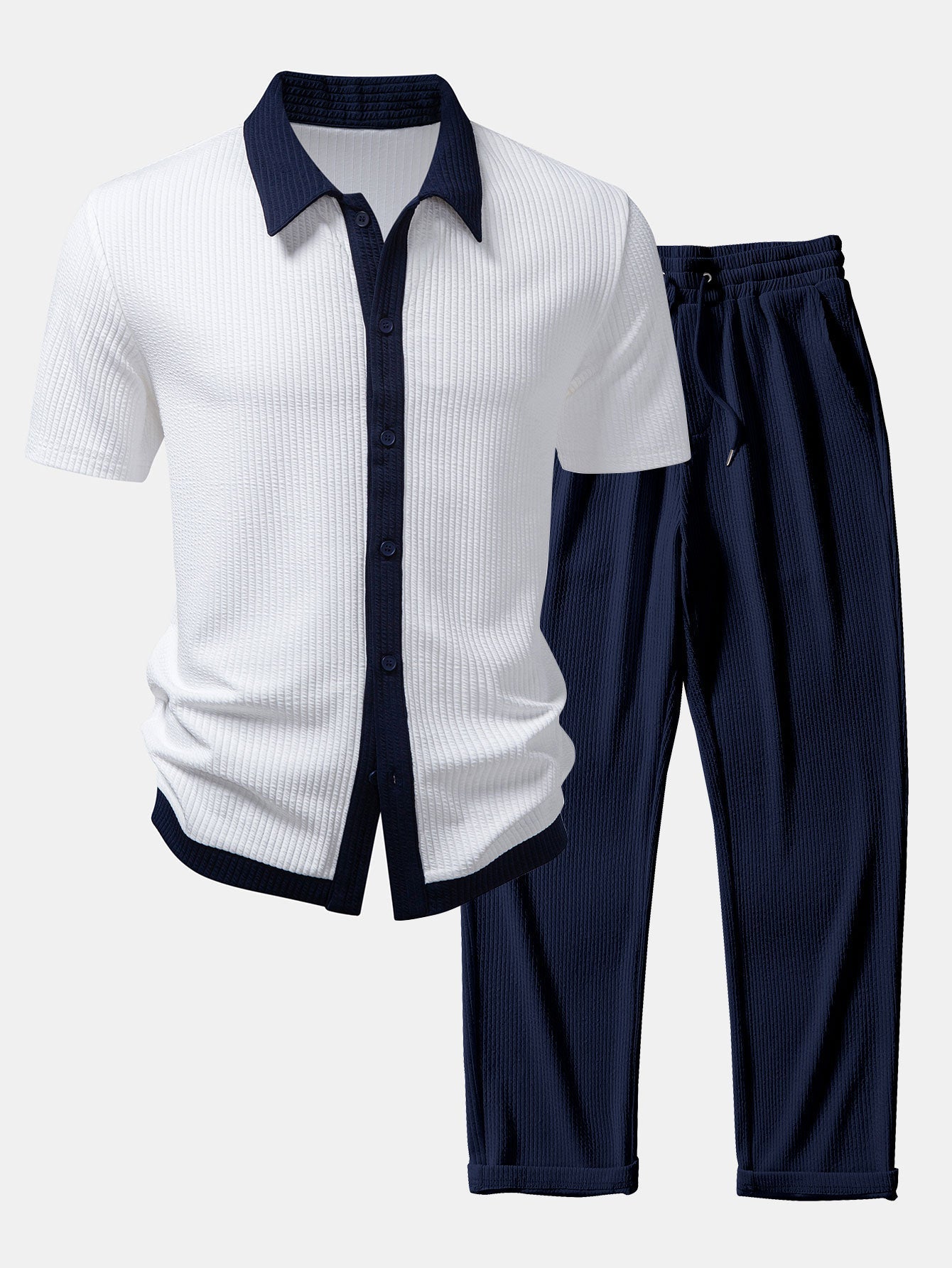 Ensemble Améline — chemise côtelée contrastante & pantalon côtelé à jambe droite