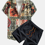 Ensemble — chemise à imprimé géométrique ethnique, palmiers et tortues & short de bain
