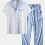 Ensemble — chemise cubaine texturée contrastante & pantalon à jambe droite