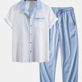 Ensemble — chemise cubaine texturée contrastante & pantalon à jambe droite