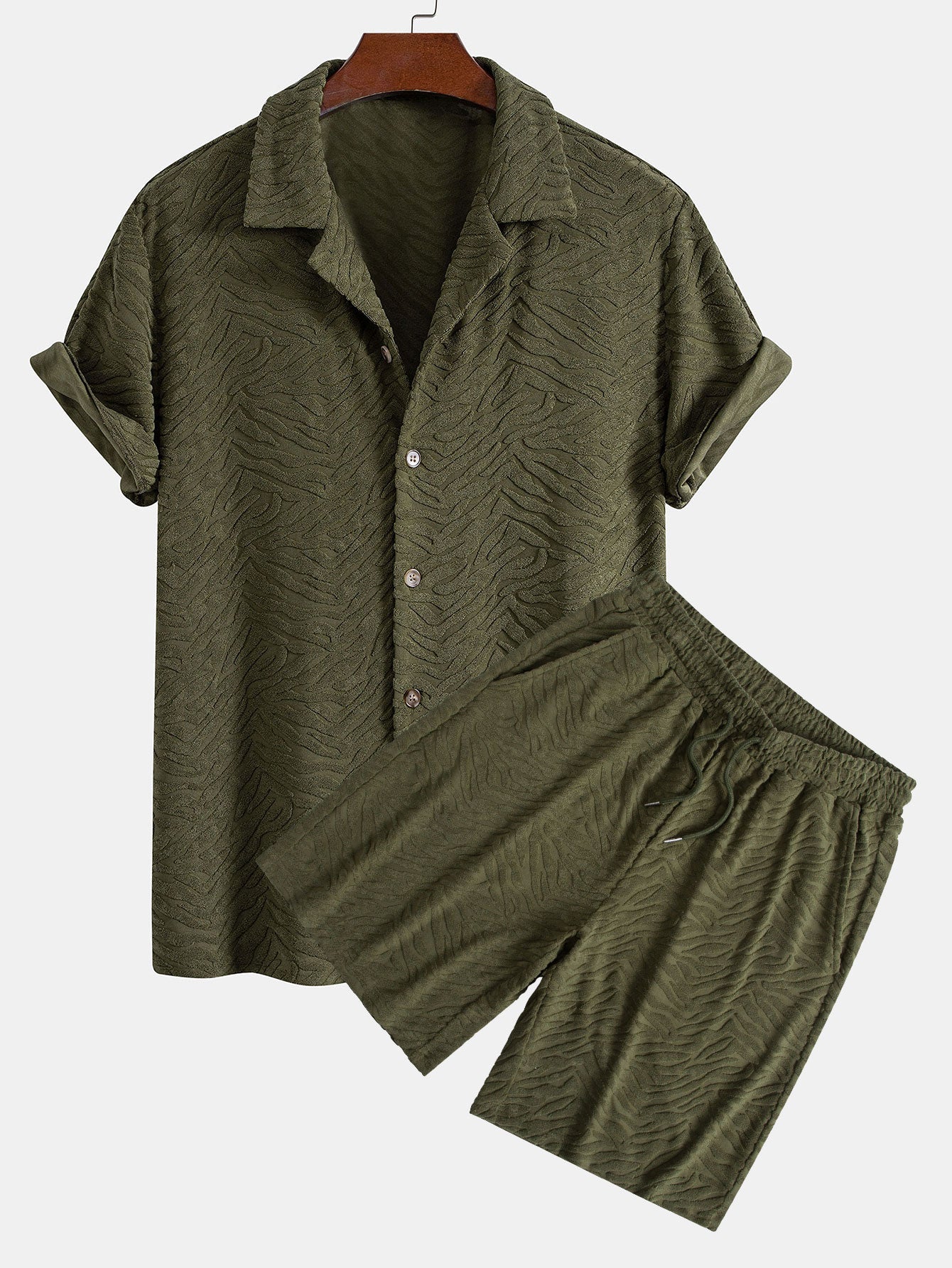Ensemble — chemise cubaine en éponge à texture animale & short