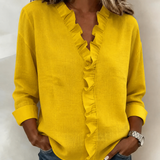 Huguette | Blouse raffinée à col V volanté