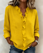 Huguette | Blouse raffinée à col V volanté