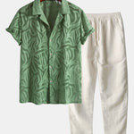 Ensemble Améline — chemise cubaine texturée jacquard & pantalon en lin à jambe droite