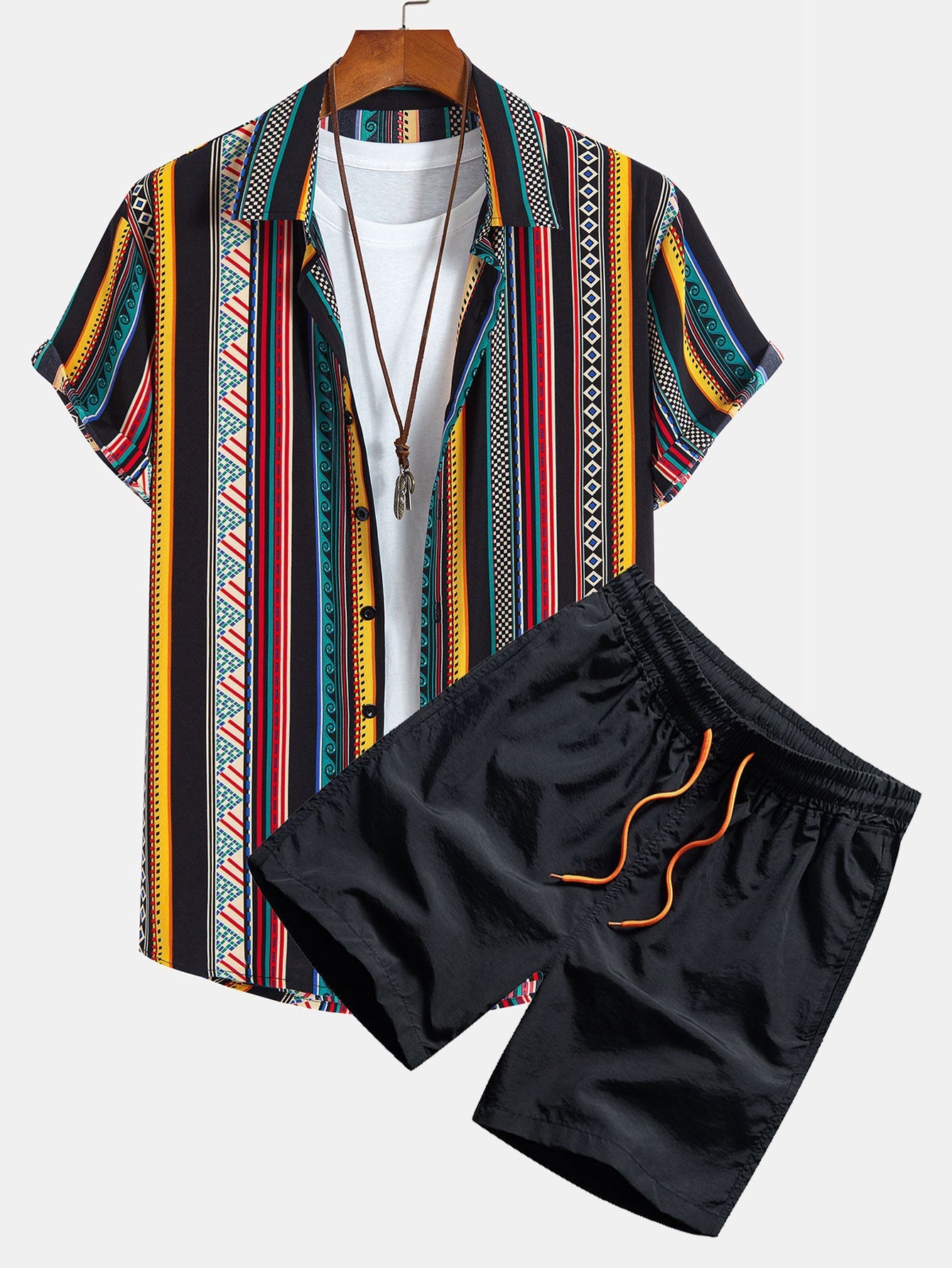 Ensemble Capucine — chemise à imprimé géométrique ethnique & short de bain