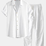 Ensemble — chemise jacquard à losanges géométriques & pantalon en lin à jambe droite