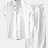 Ensemble — chemise jacquard à losanges géométriques & pantalon en lin à jambe droite