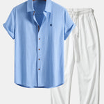 Ensemble — chemise en lin à manches courtes & pantalon texturé froissé à jambe droite