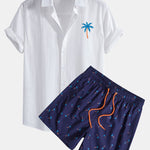 Ensemble — chemise en lin et coton à imprimé palmiers bleus & short de bain