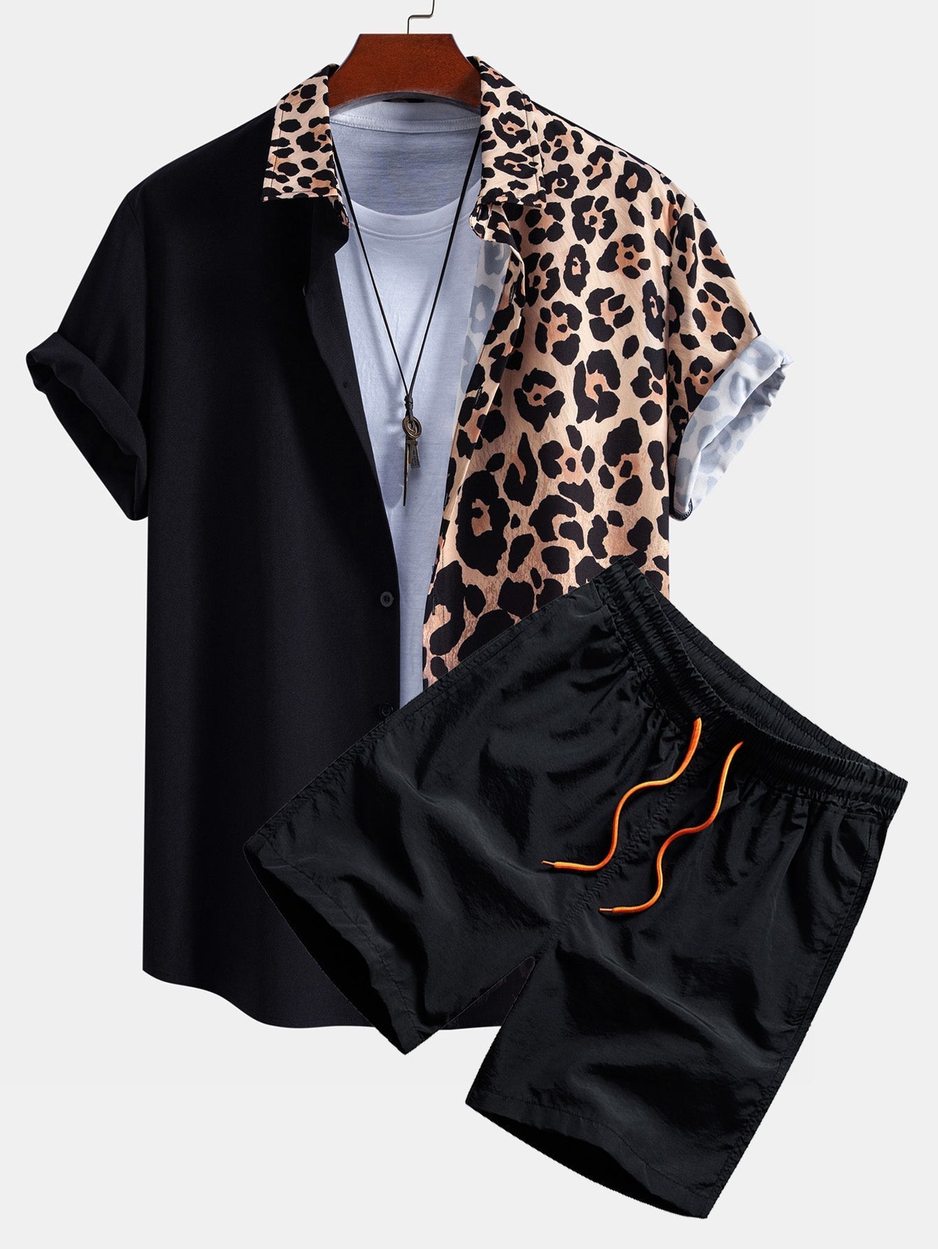 Ensemble — chemise patchwork à imprimé léopard & short de bain