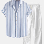 Ensemble Améline — chemise texturée rayée & pantalon en lin à jambe droite