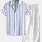 Ensemble Améline — chemise texturée rayée & pantalon en lin à jambe droite