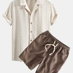 Ensemble — chemise cubaine jacquard à damier floral & short à cordon en lin et coton