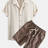 Ensemble — chemise cubaine jacquard à damier floral & short à cordon en lin et coton