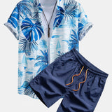 Ensemble — chemise à imprimé feuilles tropicales & short de bain à cordon