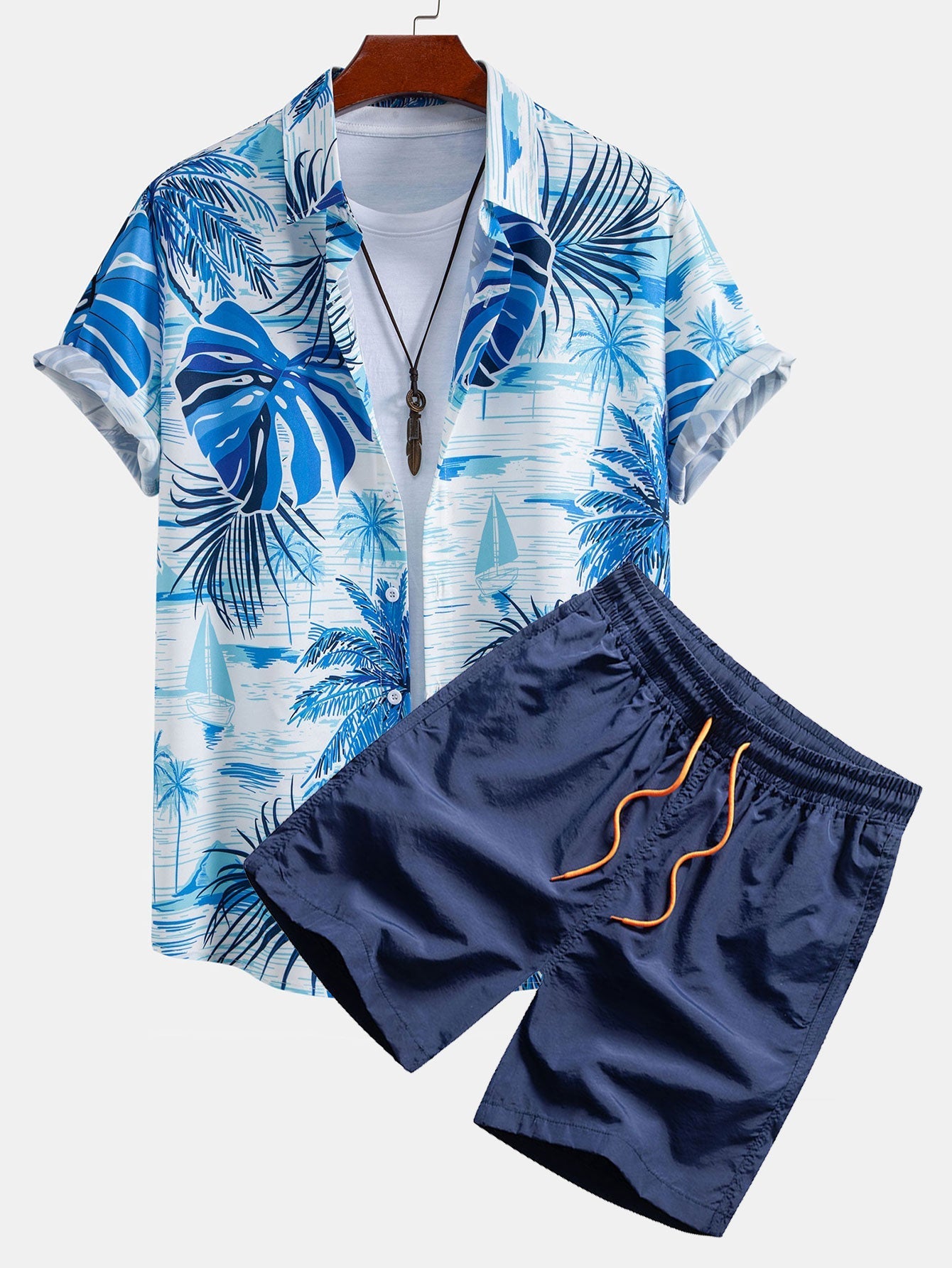 Ensemble — chemise à imprimé feuilles tropicales & short de bain à cordon