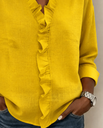 Huguette | Blouse raffinée à col V volanté
