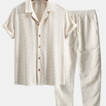Ensemble — chemise cubaine jacquard à damier floral & pantalon en lin