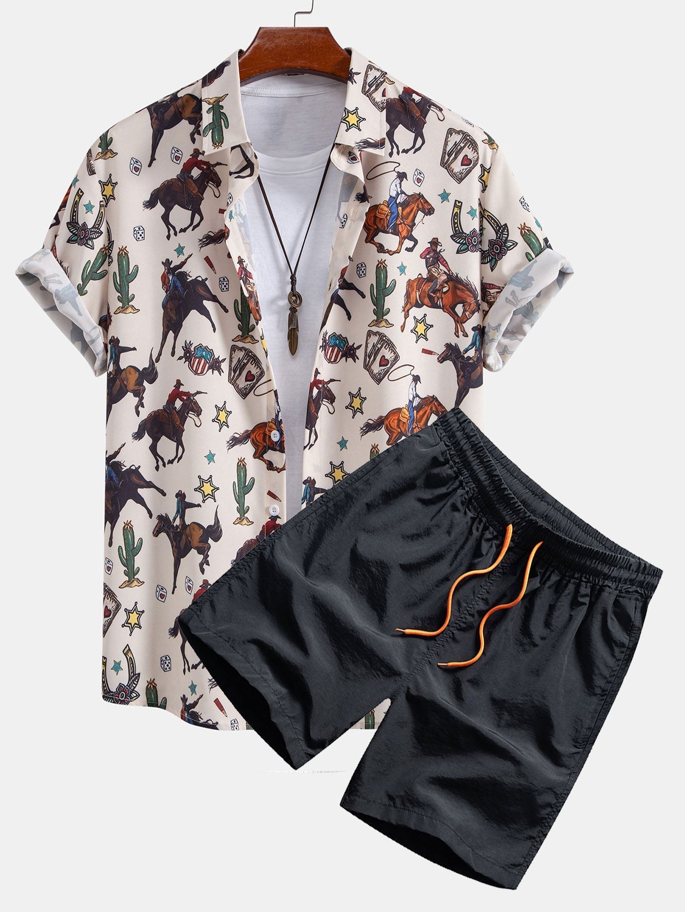 Ensemble — chemise à imprimé western & short de bain à cordon