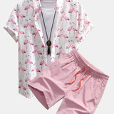 Ensemble Améline — chemise à imprimé flamants roses & short de bain