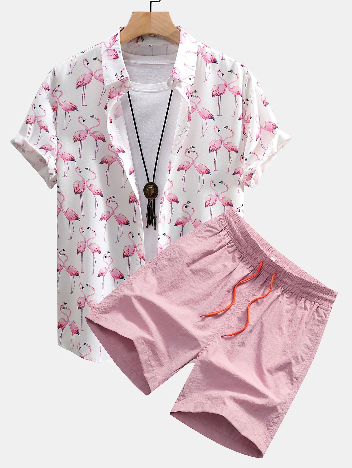 Ensemble Améline — chemise à imprimé flamants roses & short de bain