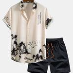 Ensemble — chemise à imprimé montagne à l'encre & short de bain mi-long à cordon