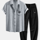 Ensemble — chemise gaufrée à manches courtes & pantalon de jogging gaufré à cordon