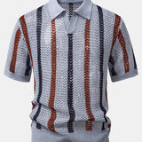 Ensemble — polo crocheté rayé à col V & short texturé froissé à cordon
