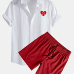 Ensemble — chemise en lin et coton à imprimé cœurs smiley & short de bain