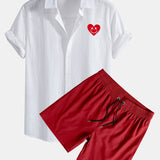 Ensemble — chemise en lin et coton à imprimé cœurs smiley & short de bain