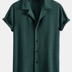 Ensemble — chemise cubaine texturée à losanges coupe ajustée & pantalon en lin à jambe droite