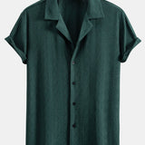 Ensemble — chemise cubaine texturée à losanges coupe ajustée & pantalon en lin à jambe droite