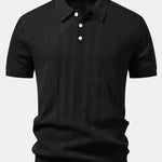 Ensemble Améline — polo en maille ajourée jacquard géométrique & pantalon en lin à jambe droite