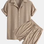 Ensemble — chemise cubaine en éponge rayée & short en éponge rayé