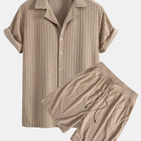 Ensemble — chemise cubaine en éponge rayée & short en éponge rayé
