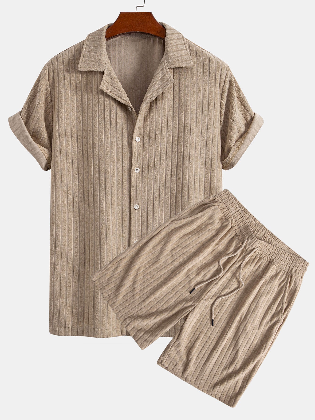 Ensemble — chemise cubaine en éponge rayée & short en éponge rayé