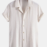 Ensemble — chemise jacquard géométrique à col cubain & short texturé froissé à cordon